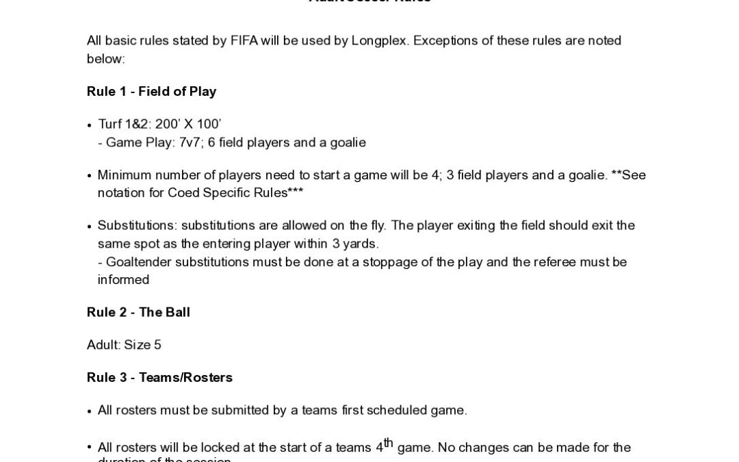 Longplex Adult Soccer Rules 2020 Longplex