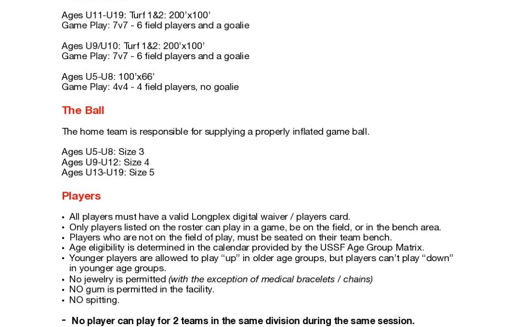 Longplex Youth Soccer Rules 2020 Longplex